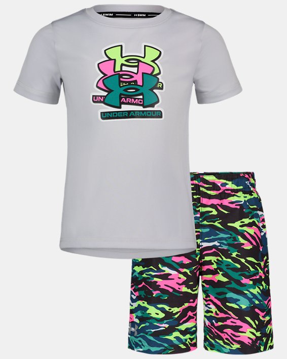 Boys' Pre-School UA Pop Tiger Surf Shirt & Volley Shorts Set, Gray, pdpMainDesktop image number 0